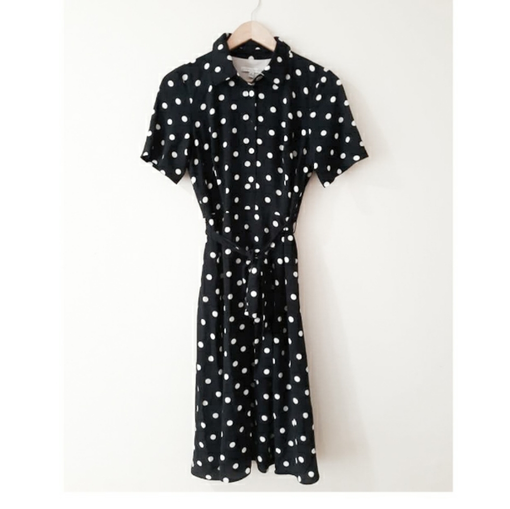 Sandra Darren Polka dots dress with tie NWOT